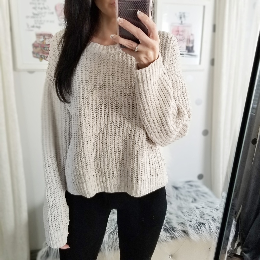 Cream Chenille Sweater Slouchy Neutral Sweaters - Picture 2 of 6